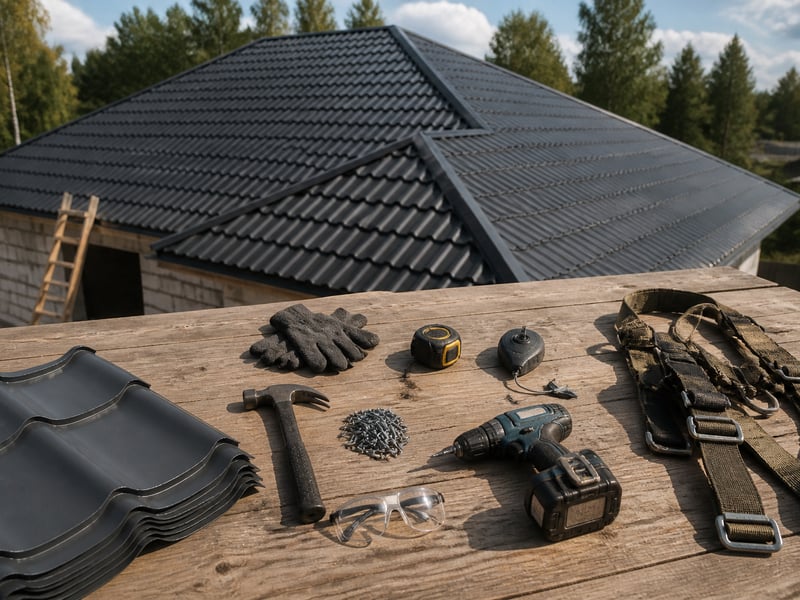 Что входит в смету: tools and materials laid out — Монтаж трёхскатной крыши