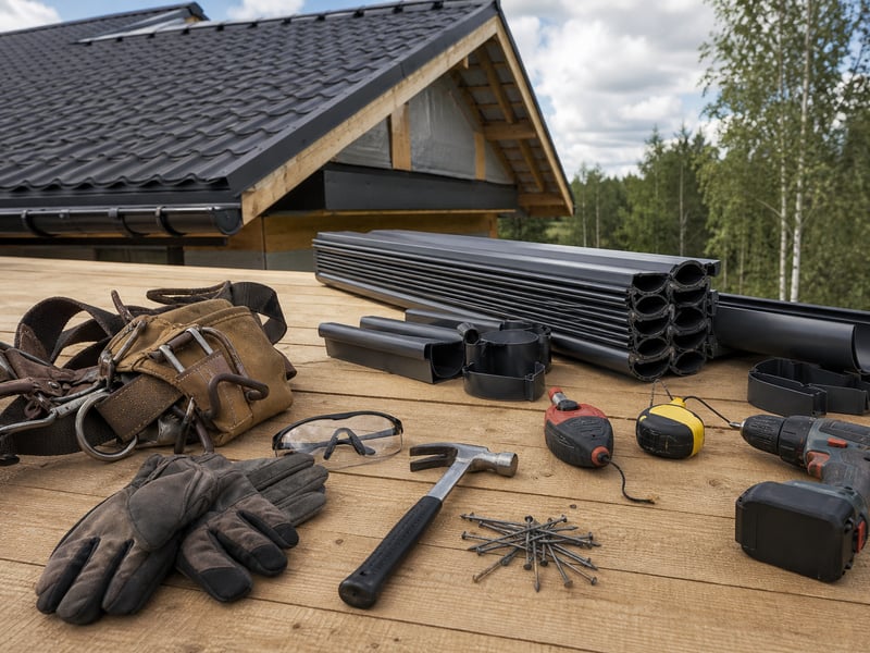 Что входит в смету: tools and materials laid out — Монтаж водосточной системы